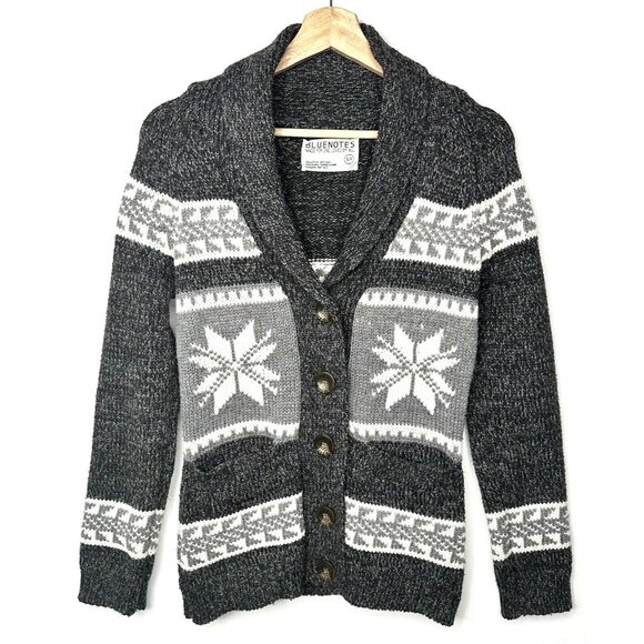 Bluenotes Womens Cardigan Sweater Shawl Collar Snowflake Long Sleeve Gray Size S - Picture 1 of 13